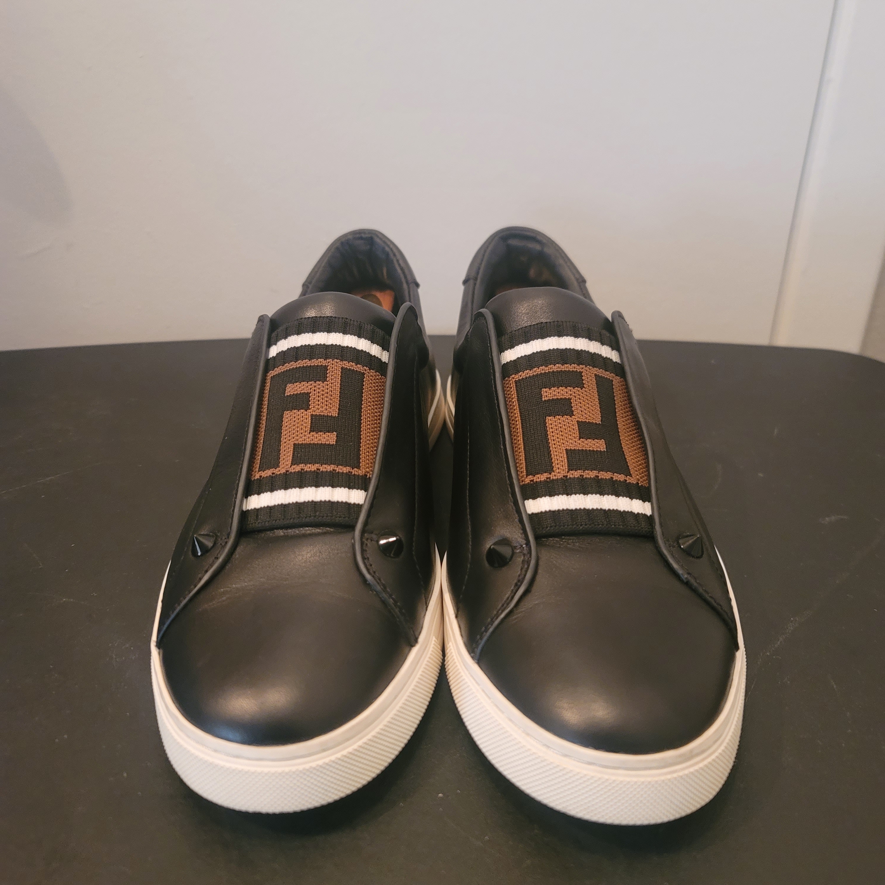 Fendi Men's Black And Brown Slip-On Sneakers